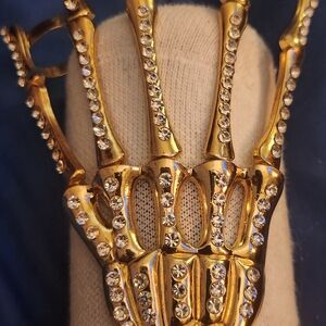 Gold Skeleton Hand Bracelet with Rhinestones
